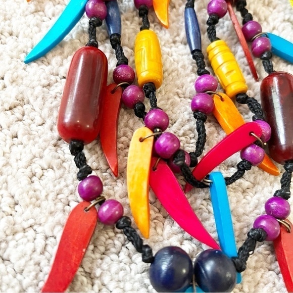Colorful Statement Necklace Coconut Shell Wood Colorful Bold Chunky Eclectic - Picture 5 of 5